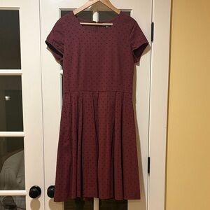 DownEast Spot On Elegant Burgundy Fit-and-Flare Polka Dot Dress
